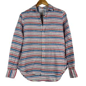 Frank & Eileen Barry? Linen Button Down Shirt Horizontal Stripe Women's XXS